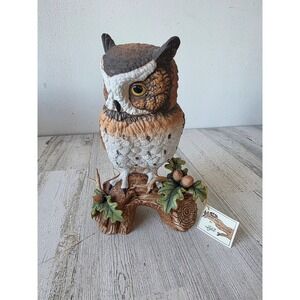 Vintage lefton nest egg owl 1985 statue figurine Branch tree large